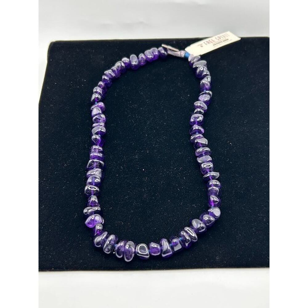 NWT Peyote Bird Amethyst Chip Beads‎ Necklace Genuine Stone Sterling Silver 17"